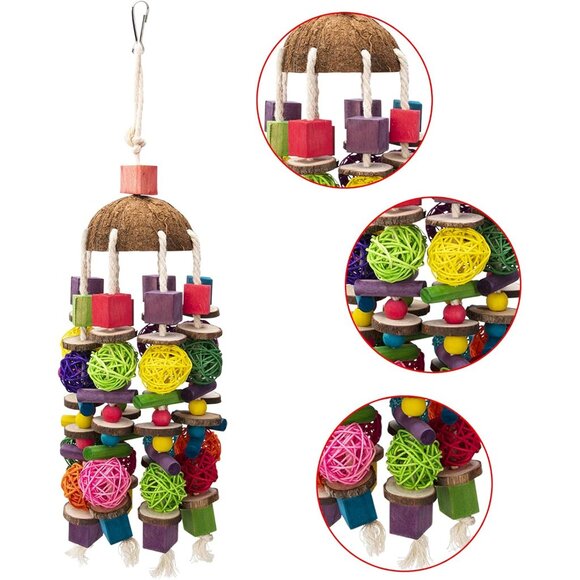 Large Bird Parrot Toys, Multicolored Wooden Blocks Bird Chewing Toy Parrot Cage - Picture 3 of 6